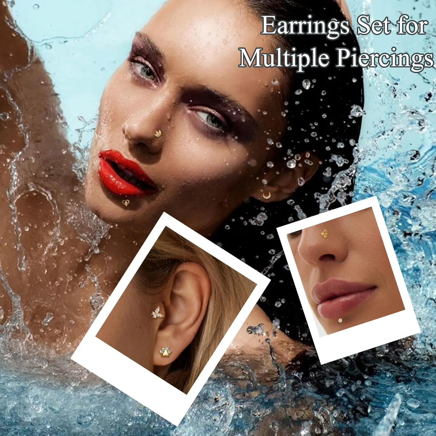 YADOCA 12Pcs 16G Tragus Earrings for Women Flat Back Cartilage Earring Stainless Steel Top Screw CZ Butterfly Bee Flower Moon Heart Flatback Stud Earrings Labret Conch Helix Cartilage Tragus Piercing Jewelry Set