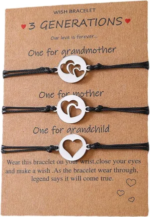 YALLNASL Grandma Mother Daughter Gift Bracelets for 3 Generations Gifts Bracelet Set Matching Bracelets for Grandma Mom Granddaughter Birthday Mother's Day Gifts Generation Bracelets