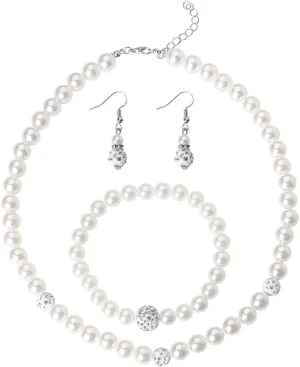 yaozeio Pearl Earrings Bracelet Necklace Set Black and White Necklace Faux Pearl Bracelet Simulated Pearl Drop Earrings Bride Rhinestone Crystal Necklace Bracelet Earrings Sets