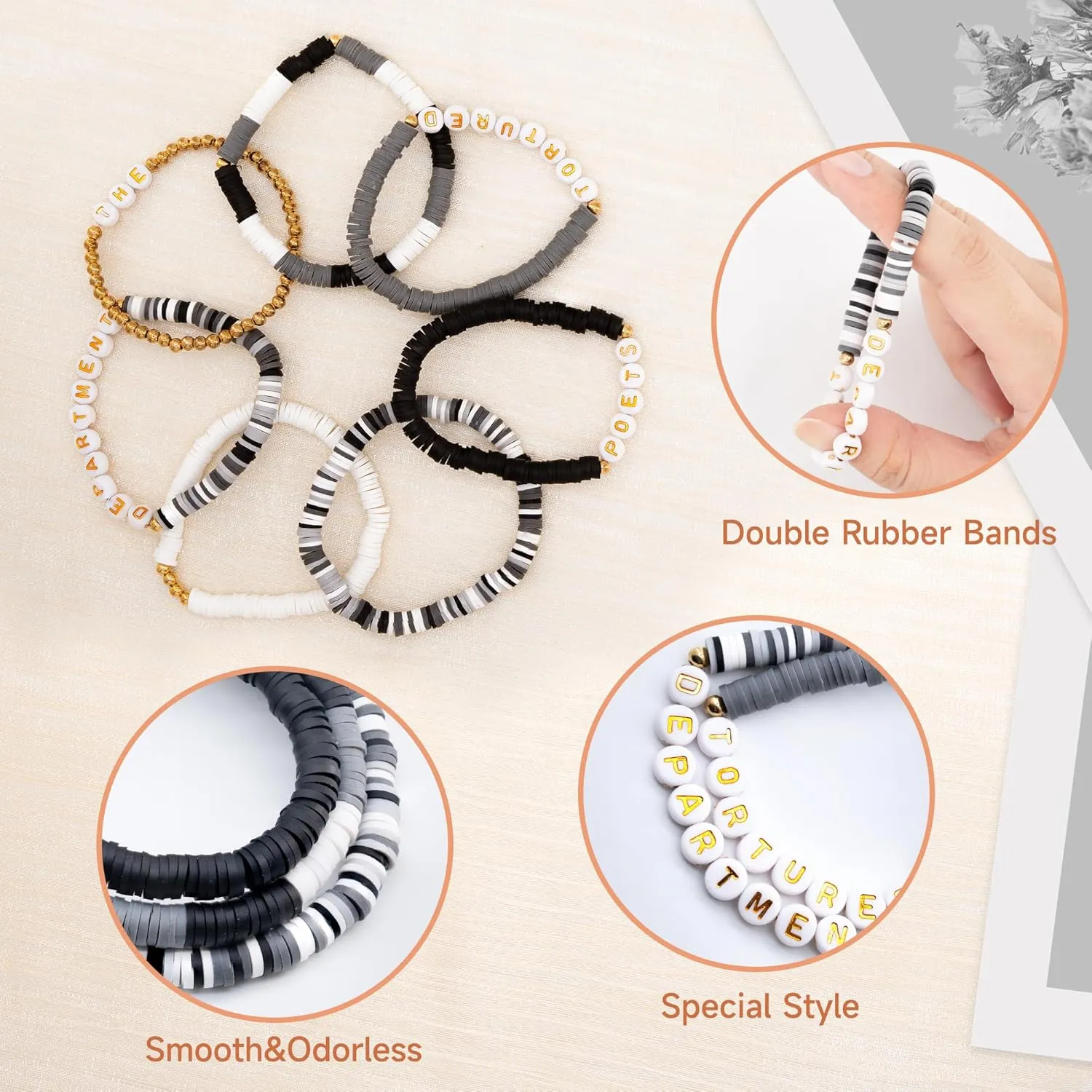 YLOKO Friendship Bracelets, Inspired Letter Bracelets Set, Exchange Music Heishi Preppy Bracelets String, Stretchy Concert Beaded Bracelet for Singer Tour Gifts Merch Favors
