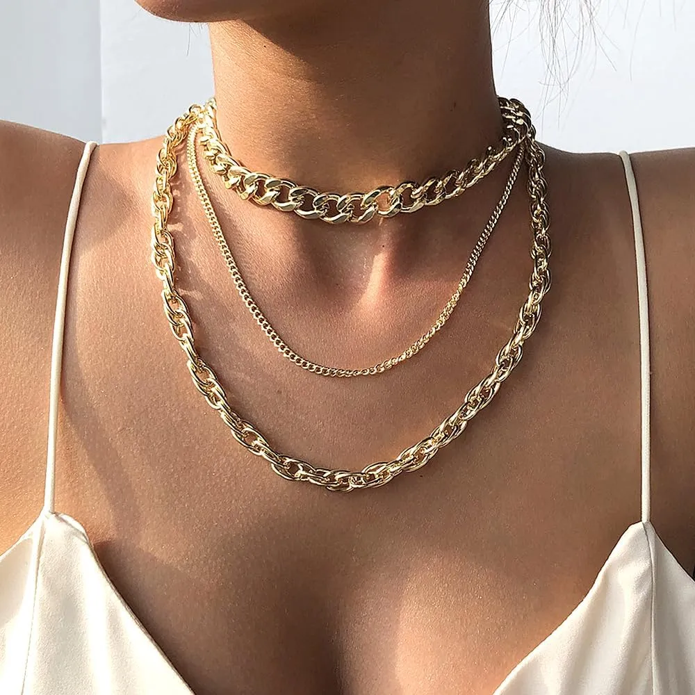 YOOESTORES82 Chunky Gold Layered Chain Necklaces, Thick Cuban Carabiner Chain Choker Necklaces, Exaggerated Punk Hip Hop Jewelry Gifts for Women
