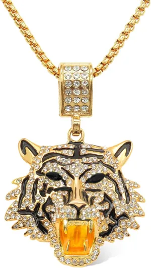 YOOESTORES82 Punk Rhinestone Tiger Pendant Necklace.Hip Hop Cubic Zirconia Tiger Head Necklaces for Men Lion's Head Crystal Chain Necklaces Party Jewelry