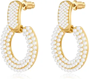 YUJIE Women's Chic Pearl Earrings Geometric Pearl Drop Earrings Pearl Dangle Earrings Jewelry