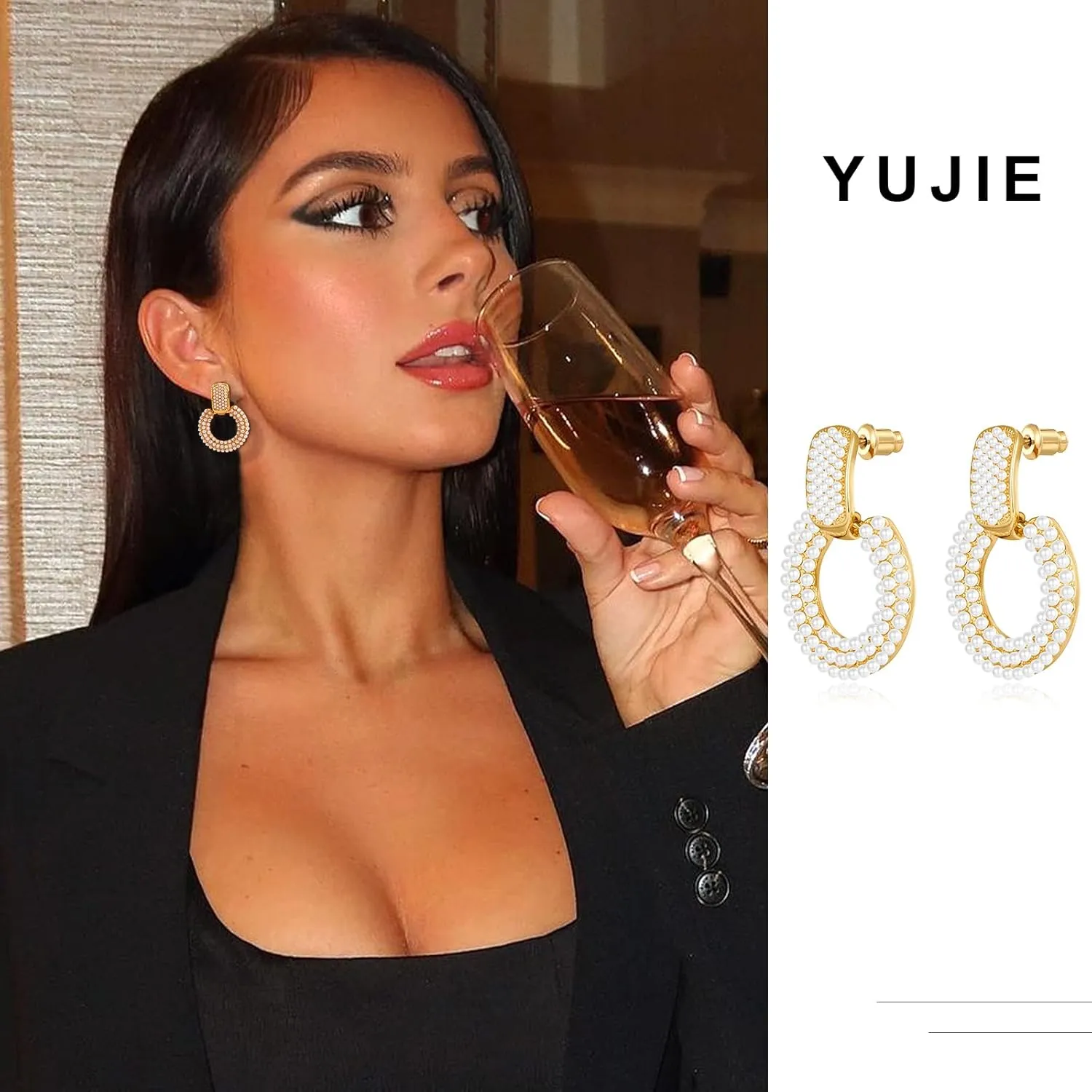 YUJIE Women's Chic Pearl Earrings Geometric Pearl Drop Earrings Pearl Dangle Earrings Jewelry