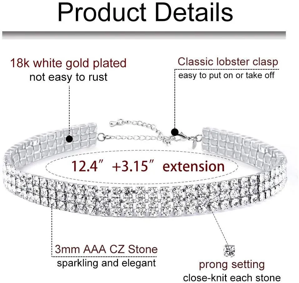 Zealmer 18K Gold Plated 1-6 Rows Rhinestone Choker Necklace & Bracelets Set Bridal Jewelry