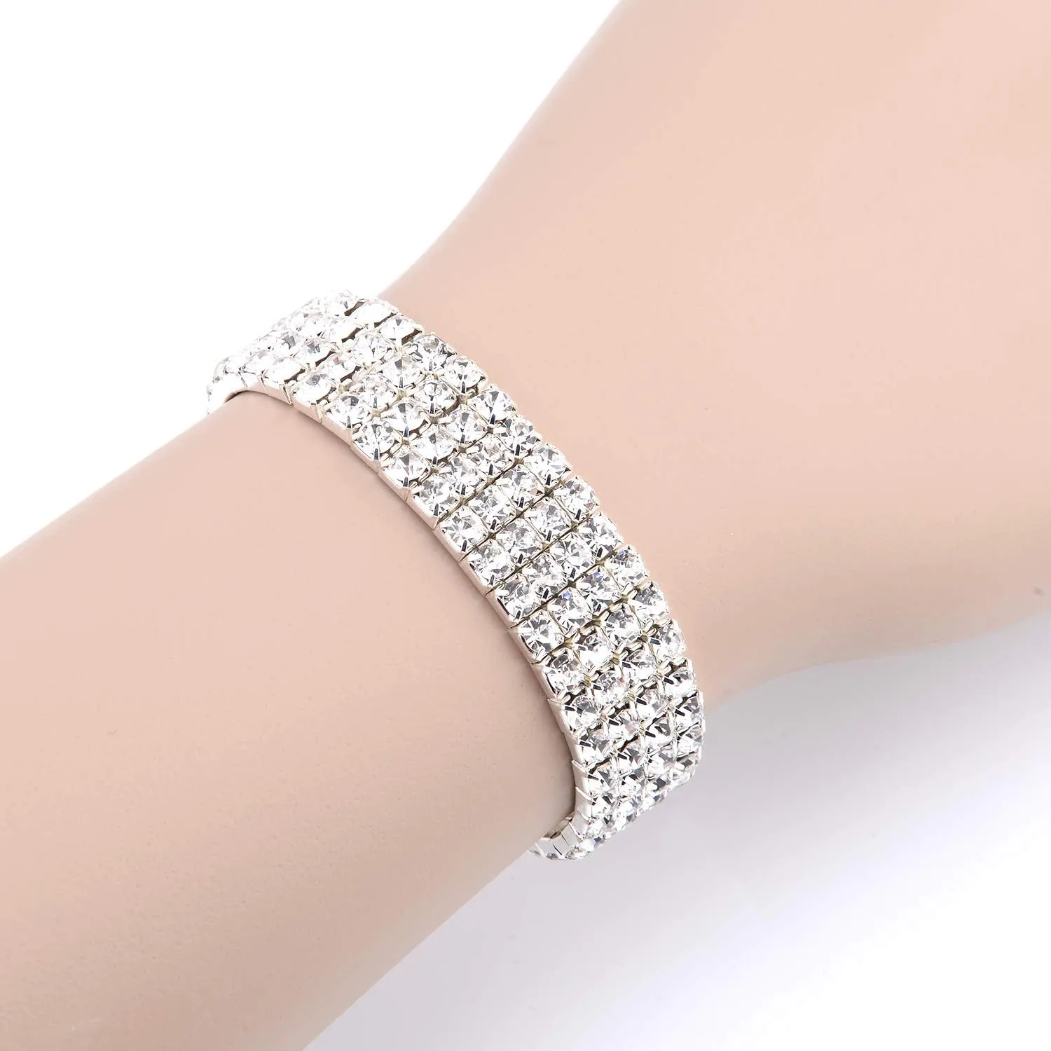 Zealmer 18K Gold Plated 1-6 Rows Rhinestone Choker Necklace & Bracelets Set Bridal Jewelry