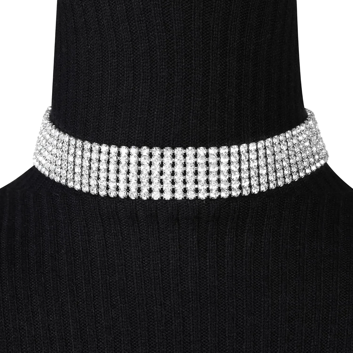 Zealmer Rhinestone Choker Necklaces Silver Sparkling Diamond Choker Crystal Rhinestone Glitter Necklace Gold Plated Jewelry Gifts for Women Bridal Wedding Bridesmaid