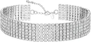 Zealmer Rhinestone Choker Necklaces Silver Sparkling Diamond Choker Crystal Rhinestone Glitter Necklace Gold Plated Jewelry Gifts for Women Bridal Wedding Bridesmaid