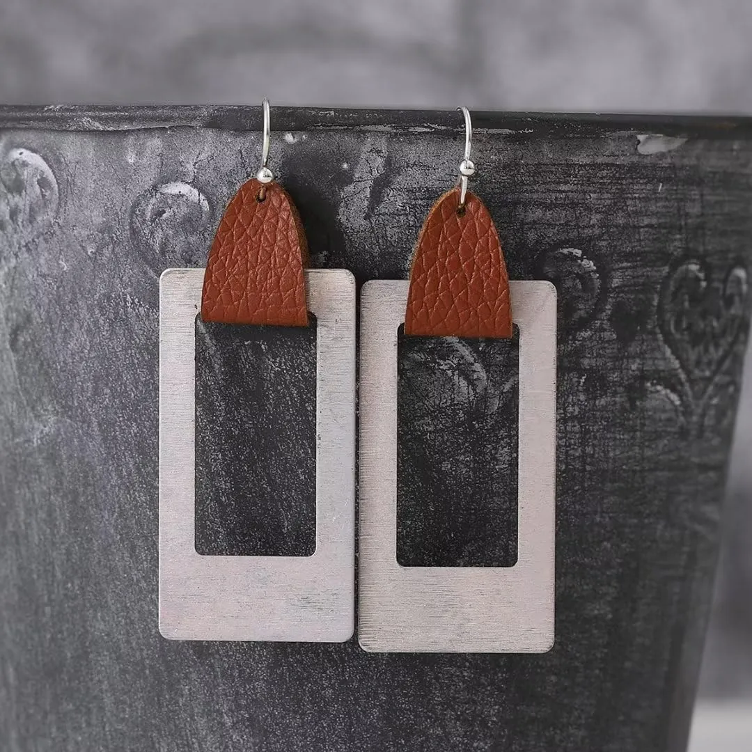 Zian Boho Silver Leather Earrings Handmade Hoop Earrings 80s Earrings Women'S Jewelry