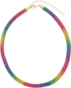 ZITULRY Crystaldust Choker Necklace for Women Rainbow Colored Rhinestone Beaded Choker Necklace for Girls