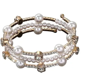 ZMANYIJEW Multilayer Pearl Stretch Bracelet Crystal Pearl Elastic Bracelet Cuff Rhinestone Bridals Bracelet for Women Jewelry bracelets